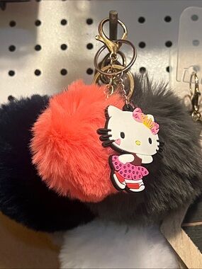 Hello Kitty Fuzzy Pom-Pom Keychain Charm